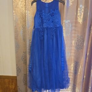Royal Blue Girls Floral Applique Formal Dress